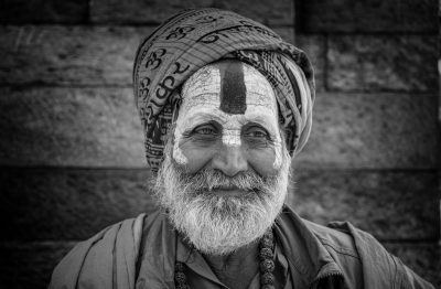 Portret Shadus Kathmandu in zwart-wit